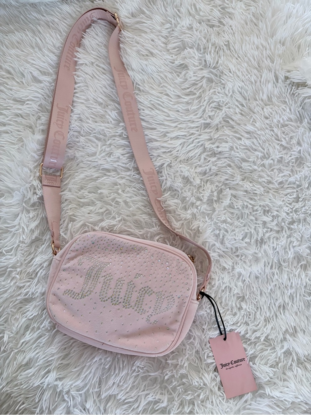 Juicy Couture Pale Pink Crystal Logo Crossbody Bag